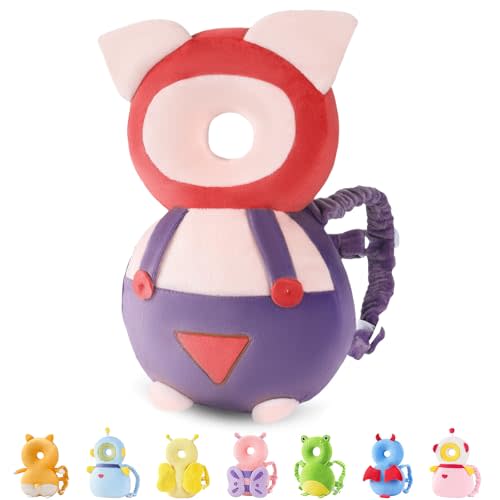 JunNeng Baby Head Protector Backpack, Toddler Walking Fall Head Protection, Purple Pig