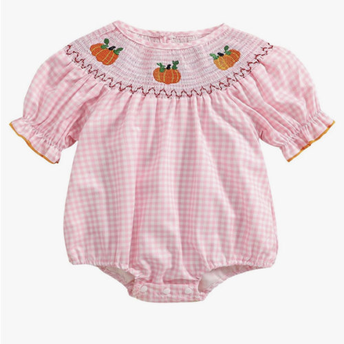 FIOMVA Toddler Baby Girl Clothes Summer Smocked Bubble Romper Embroidery Onesie Short Sleeve Bodysuit Cute Outfits