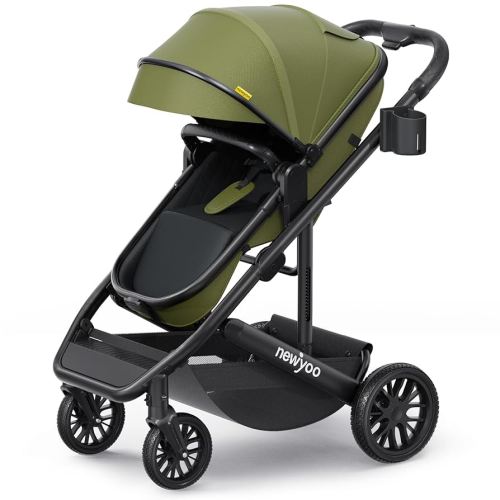 newyoo Bassinet Stroller for Newborn, Nestro 516M, Baby/Infant Strollers w Convertible/Reversible Seat & Cup Holder, Coches para Bebes, 2-in-1 Rear-Facing Pram, One-Hand Quick Fold, Green