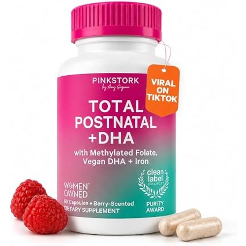 Pink Stork Total Postnatal Vitamins for Women, 60 Capsules, Berry
