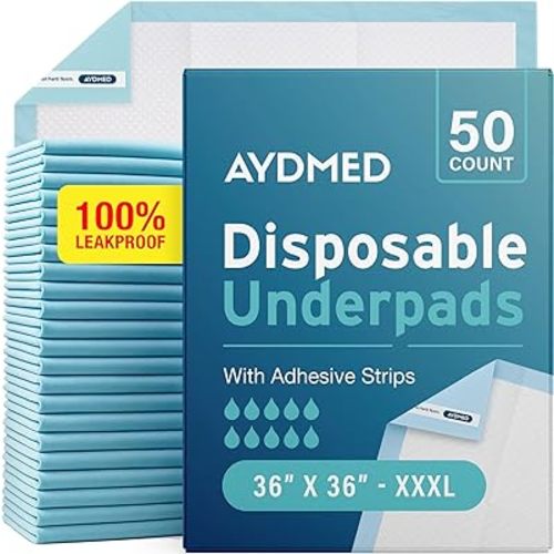 50 x AYDMED Incontinence Underpads 36" x 36" with Adhesive Strips | XXXL Bed Pads Disposable Adult | Max Absorbency Chux Pads for Adults, Children & Babies | Incontinence Bed Pads & Pee Pads