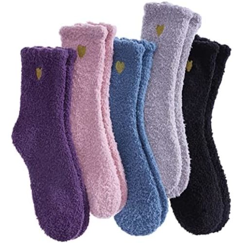 LANLEO 5/6 Pairs Womens Super Soft Fuzzy Plush Warm Winter Home Sleeping Slipper Socks