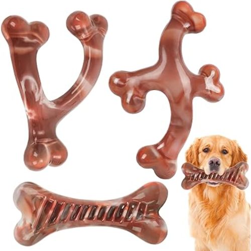 NOUGAT Indestructible Dog Toys - 3 Pack Tough Nylon Bacon Flavor Chew Toys for Large, Medium & Small Breeds