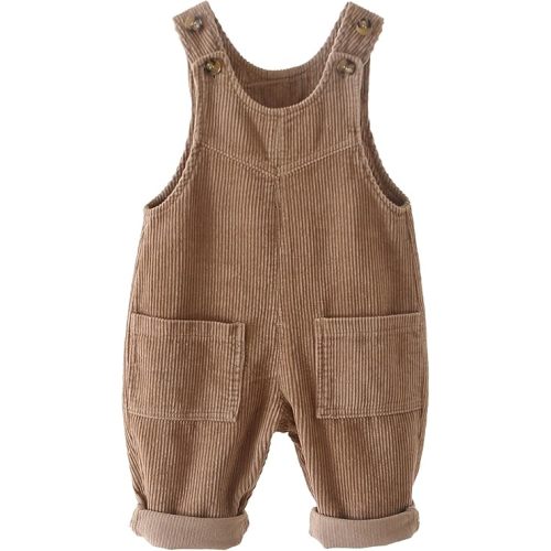 Happy Cherry Infant Baby Boy Girl Corduroy Overalls Romper Adjustable Button Suspender Big Pants Plain Romper Outfit Clothes