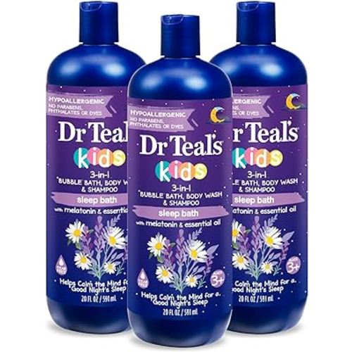 Dr Teal's Kids 3-in-1 Sleep Bath: Bubble Bath, Body Wash & Shampoo with Melatonin & Essential Oil, 20 fl oz (Pack of 3)