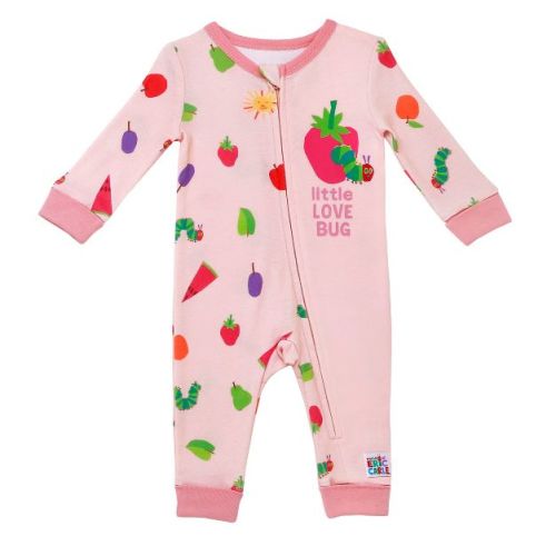 World of Eric Carle The Very Hungry Caterpillar One Piece Zippered Coverall Pajamas, Pink Love Bug Print, 6M