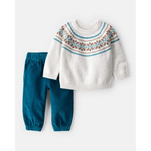 Baby Boy 2-Piece Fair Isle Sweater & Pant Set - Grey/Blue - Carter's | Carter's