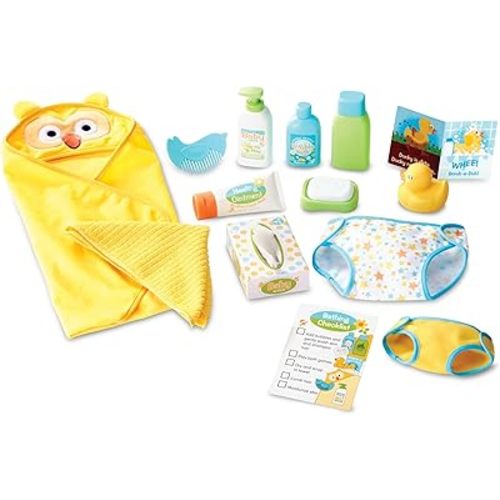 Melissa & Doug Mine to Love Changing & Bathtime Play Set for Dolls – Diapers, Pretend Shampoo,Wipes, Towel, More (19 pcs)