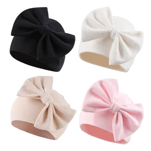 Bamery Newborn Baby Girl Hat Cotton Baby Bow Beanie Preemie Hats Spring Infant Hats for Girls 0-12 Months