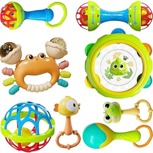 8pcs Baby Rattles Toys Set for 3-6 Months,Grab Shake Rattle for Babies 6-12 Months, Easy Hold Teething Toy,Development Learning Toy for Babies 3+ Months Birthday Gift