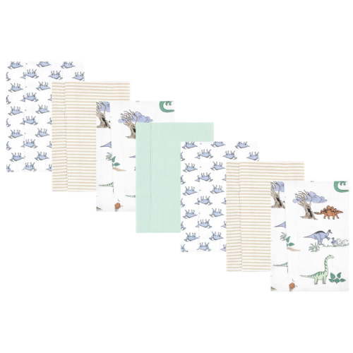 Hudson Baby Infant Boy Cotton Flannel Burp Cloths, Boy Dino World 7-Pack, One Size
