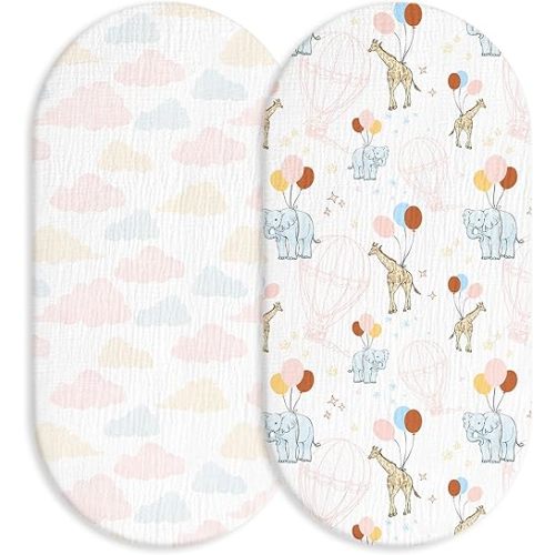 Muslin Bassinet Sheets 2 Pack, Universal Cotton Fitted Baby Mattress Sheet