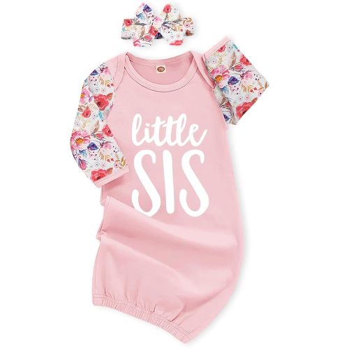 AMAWMW Newborn Baby Girl Little Sister Sleeper Gown Stripe Long Sleeve Nightgown Pajamas Gifts Stuff Essential Outfit