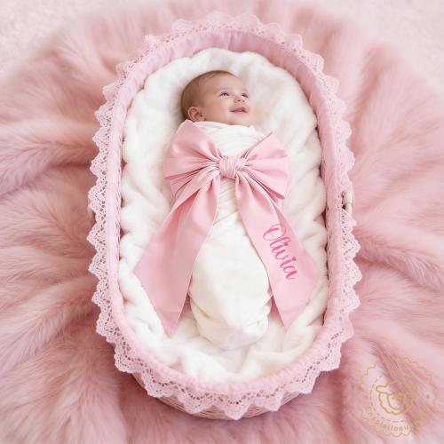 Personalized Name  bow Sash,Pink Announcement Bow Sash-Newborn Photo Prop Birth Announcement Gift,Gender Reveal,Newborn Wrap,Monogrammed