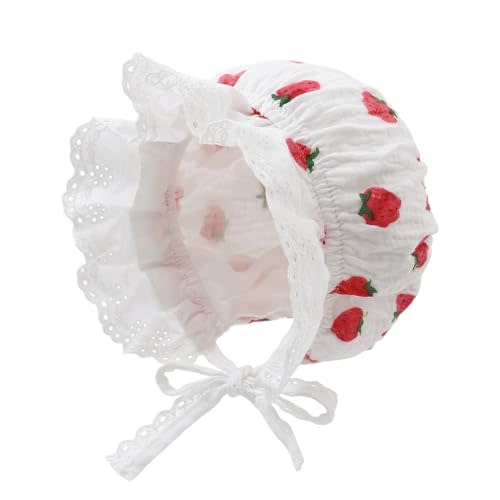 Baby Girl Cotton Muslin Bonnet - Vintage Ruffle Lace Newborn Sun Hat Adjustable Chin