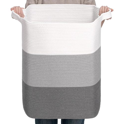 CLHMILY&Z 75L Laundry Basket Rectangular Grey Rope - 16x13x22 Inches - Dirty Clothes and Soft Storage Bin for Blankets, Toys, and Nursery Essentials