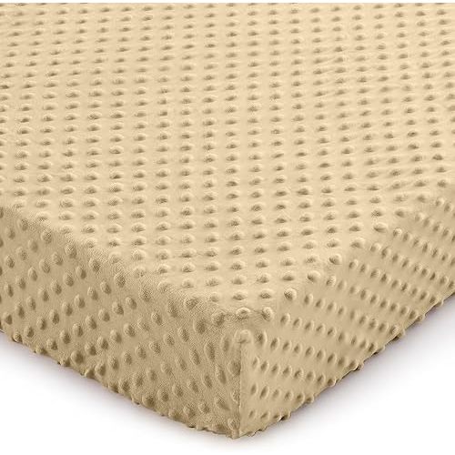 Entisn Pack N Play Sheets Fitted, 26 x 38 Inch Minky Dot Mini Crib Sheet for Boys and Girls, Soft and Warm Fleece Nursery Bedding for Most Mini Crib Mattresses (Beige)