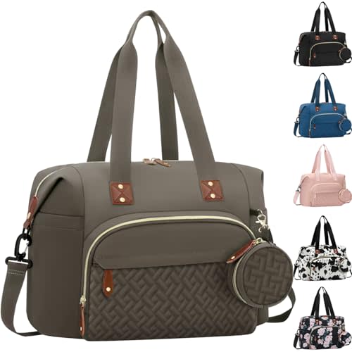 Tenot Diaper Bag Tote, Baby Bag Travel Diaper Tote Bag with Pacifier Case, Cute Maternity Hospital Baby Stylish Diaper Tote for Mom Dad Khaki