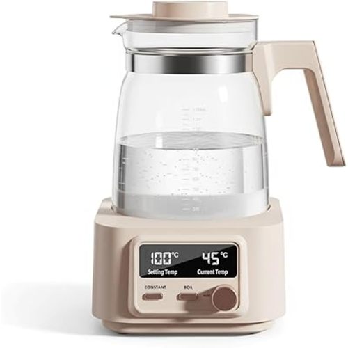 Babysmooth Smart Kettle Pro Glass Electric Kettle, 1.3L Digital LED Kettle with 40-100°C Temperature Control, 72H Auto Keep Warm, Silent Operation, BPA-Free for Baby Formula, Tea & Coffee Brewing