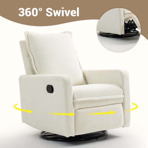 Paproos Swivel Rocker Recliner, Velvet 360°Swivel Rocking Recliner, Glider Rocking Chair for Nursery, Small Rocker Chair for Small Space, Manual Recliner for Adults for Home Theater, White