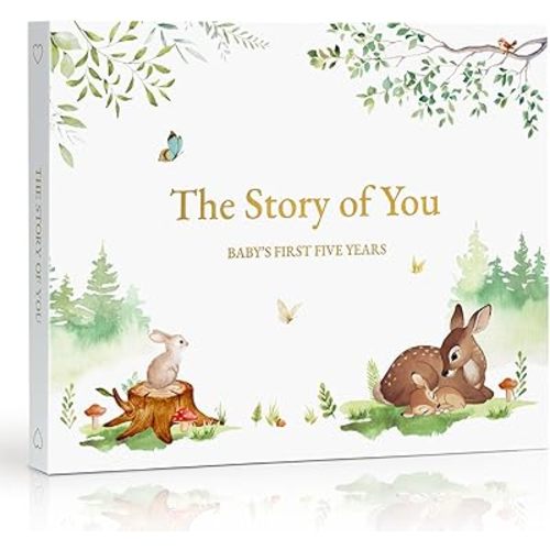 Keepsake Baby Memory Book for Boys and Girls - First 5 Year Baby Book - Monthly Milestone Book - Gender Neutral Journal Scrapbook Photo Album from Birth to Age 5 - Baby Shower & New Mom Gift, Forest