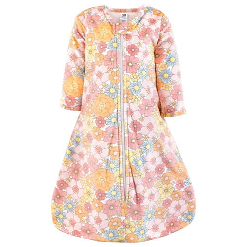 Hudson Baby Girls Long Sleeve Plush Faux Fur Sleeping Bag, Wearable Blanket, Peace Love Flowers, 0-6 Months