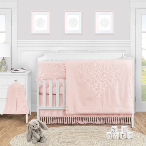 Pink Boho Bohemian Girl Crib Bed Skirt - Solid Blush Shabby Chic Princess Luxurious Luxury Elegant Vintage Designer Boutique
