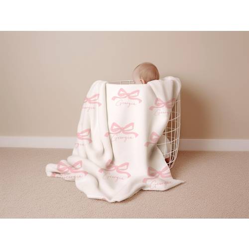 custom name baby blanket with name custom pink bow baby blanket coquette themed baby gift custom bow nursery decor for baby girl room bow