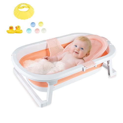 JUANYU Foldable Baby Bathtub,PP Infant Tub with Soft Network for 0-6 Years Toddler,30in ,Pink
