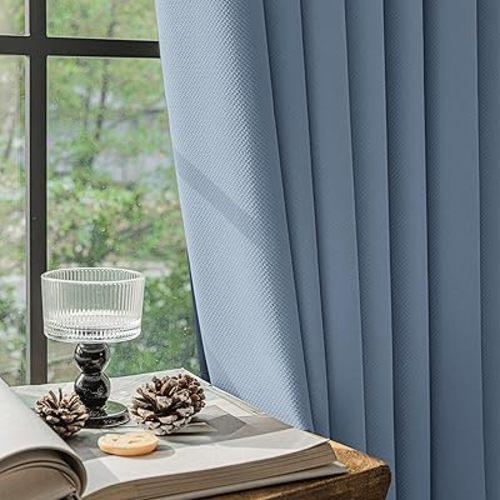 FMFUNCTEX 100% Blackout Curtains for Bedroom, Slate Blue Back Tab Curtain 84 Inches Long Drapery Thermal Insulated Curtains for Living Room, Black Out Drapes Rod Pocket Room Darkening 2 Panels