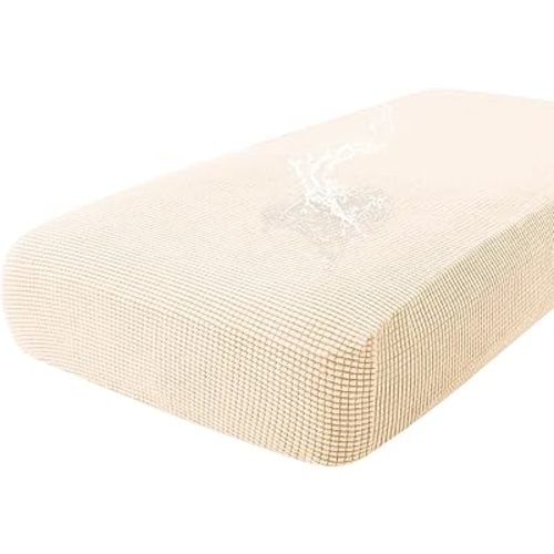 hyha Waterproof Couch Cushion Covers for Pets, Non Slip Sofa Seat Cover for Dogs Washable, Soft Thick Stretch Jacquard Fabric, Sofa Slipcovers with Elastic Bottom (1 Piece for Large, Beige)