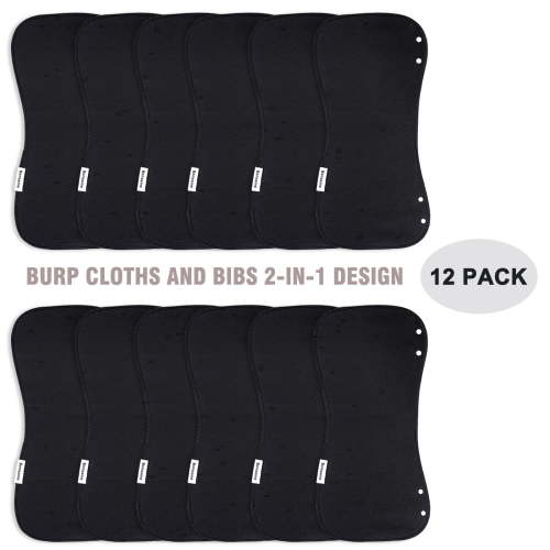 2-in-1 Baby Bibs & Burp Cloths Set, 3-Layer Design, Large Size, Super Absorbent, 100% Organic Cotton, Soft & Comfortable，12-Pack