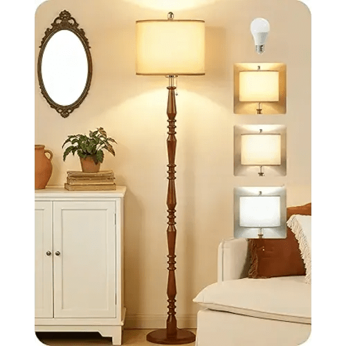 65" Oak Wood Floor Lamp