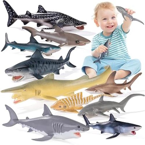 10PCS 5-8" Shark Toys for Toddlers 3-5 5-7, Sea Ocean Animals Bath Toys for Kids Age 3 4 5 6 7 8, Shark Figurines Cake Toppers, Birthday Party Favors & Gifts for Kids Ages 3 4 5 6 7 8