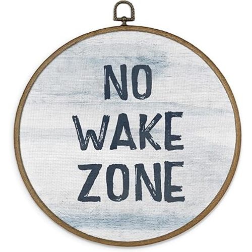 MAQIKA No Wake Zone Sign Framed Wall Art Decor, Boy Nursery Round Wall Hanging Decor, Nautical Ocean Canvas Prints Wall Art for Lake Beach House Nursery Decor, Coastal Room Decor, 10x10 Inch