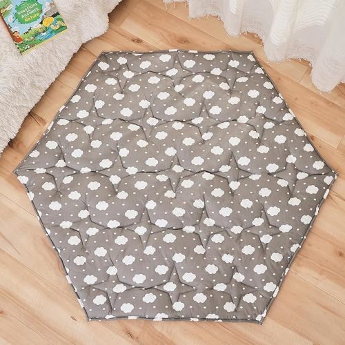 Hexagon Baby Play Mat for Floor,45"×52" Thicken Ultra Soft Playmat fits Regalo Portable Play Yard 48 Inch and Hiccapop 53" PlayPod Playpen,6 Panel Playpen Mat Non-Slip Baby Crawling Mat(Cloud)