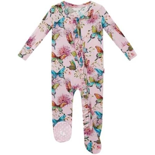 Bamboo Viscose Baby Girl Footie Pajamas, Newborn Sleepers Infant Onesie, 2-Way Zipper Footed Pjs