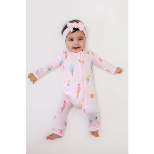 Zippered Romper in Sakura Ice Cream