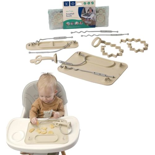 Busy Baby Essentials Bundle New Parent Starter Kit (Spearmint) | Suction Placemat, Mini Mat, Teether Spoon, Toy Bungee, Bottle Bungee, 6 Tether Straps, Wet Bag
