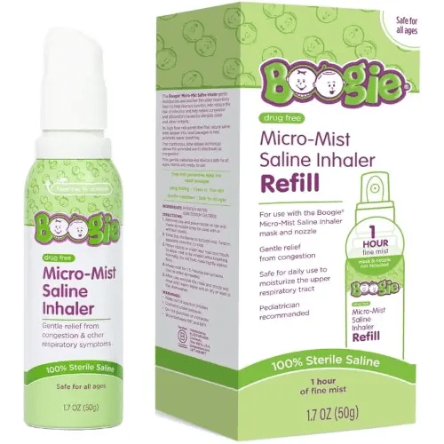 Boogie Micro-Mist Saline Inhaler Refill, Baby Nose Congestion Relief, Nasal Spray for Kids, Pediatrician Recommended, HSA/FSA Eligible, Unscented, 1.7 oz (Pack of 1)