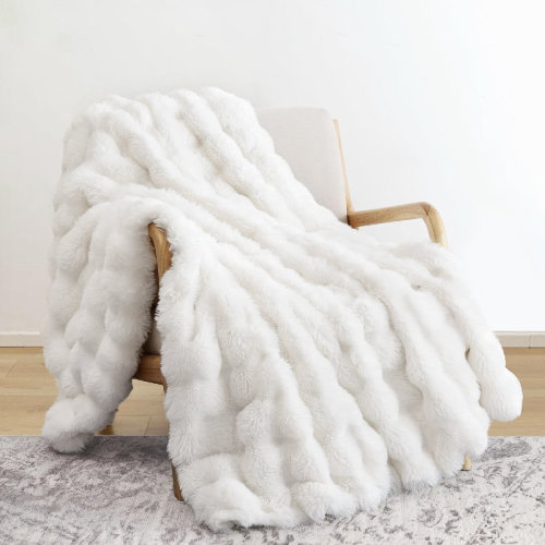Hepper Haalan Cozy Faux Rabbit Fur Soft Reversible Throw Blanket & Reviews | Wayfair