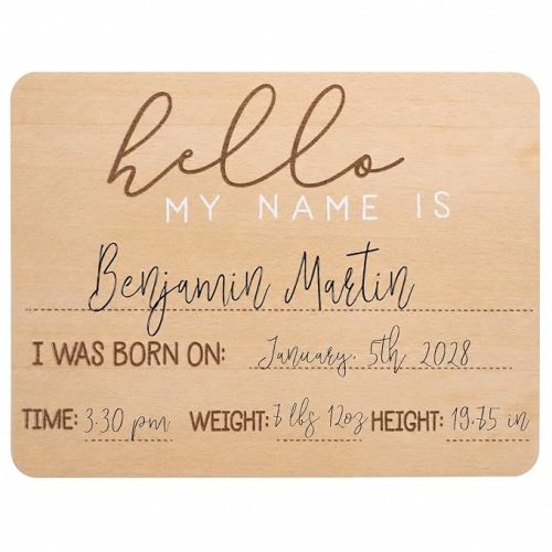 Pearhead Baby Welcome Sign, Gender-Neutral Hello Baby Arrival Photo Prop, Hospital Birth Announcement, Newborn Birth Stats Board Photo Prop, 8.25" x 11", Wood | Newborn Announcement Sign, Birth Stats Board Photo Prop, 8.25" x 11"
