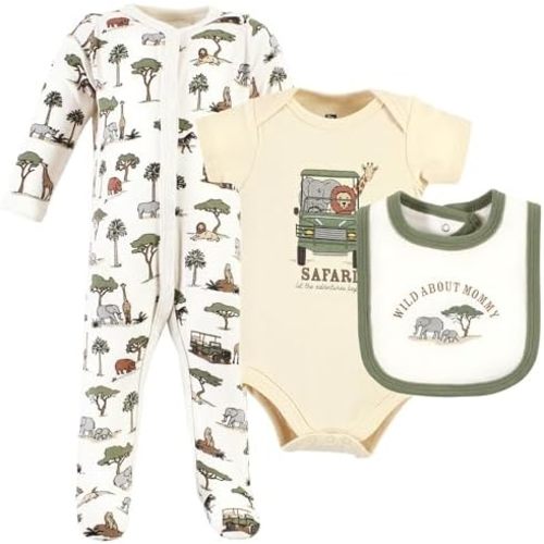 Hudson Baby Unisex Baby Cotton Sleep and Play, Bodysuit and Bandana Bib Set