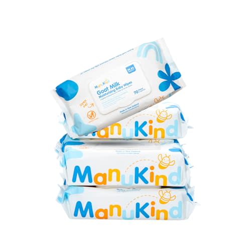 ManuKind Goat Milk Infused Baby Wipes, Ultra Gentle, 100% Bamboo Fiber, Soft Comfort for Sensitive Skin, Dermatologist Tested, Made in New Zealand, 70 x 6 Bags