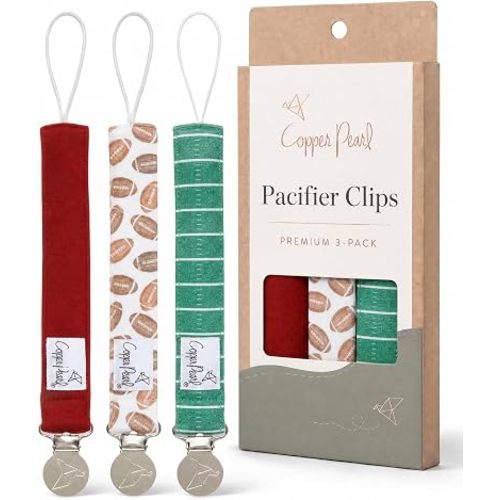 Copper Pearl 3-Pack Pacifier Holders: Premium Knit Binky Clips for Baby Girls and Boys - Stylish Stainless Steel Design for Secure No-Drop Attachment - Blitz