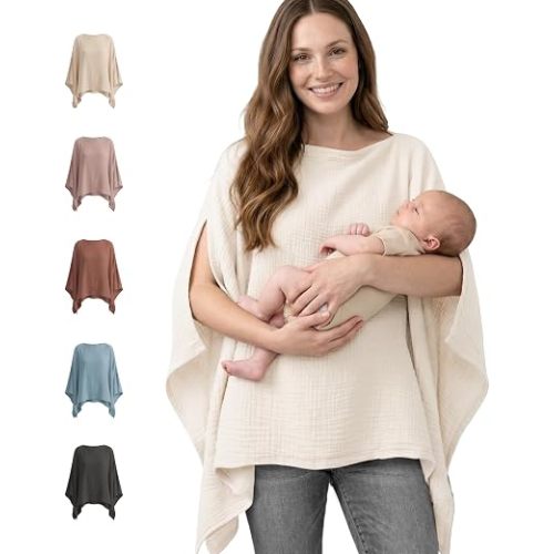 Konssy Muslin Nursing Cover for Women, 360° Full Privacy Poncho