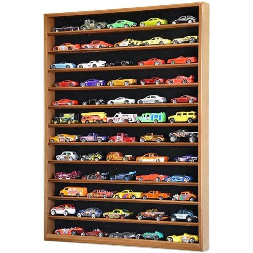60 Hot Wheels Hotwheels Matchbox 1/64 Scale Diecast Model Cars Display Case - NO Door (Walnut Wood Finish)