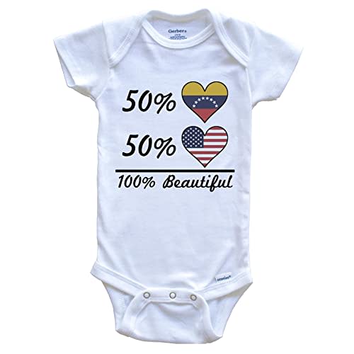 Really Awesome Shirts 50% Venezuelan 50% American 100% Beautiful Venezuela Flag Heart One Piece Baby Bodysuit