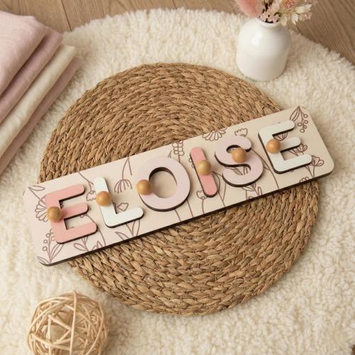 Personalized Name Puzzle, 2nd Birthday Gift, Toys for Toddler, Nursery Decor, Patterned Flower Puzzle, Baby Boy Gift, Baby Girl Busy Board