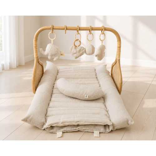 Rattan Baby Play Gym with Sensory Toys, Neutral Newborn Activity Gym – Quinn